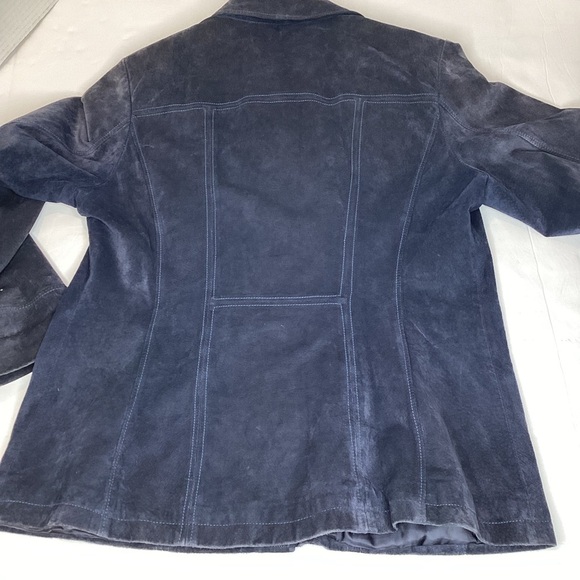Danier woman’s Mid Legnth, blue suede Button Up jacket, Xl - Picture 8 of 13